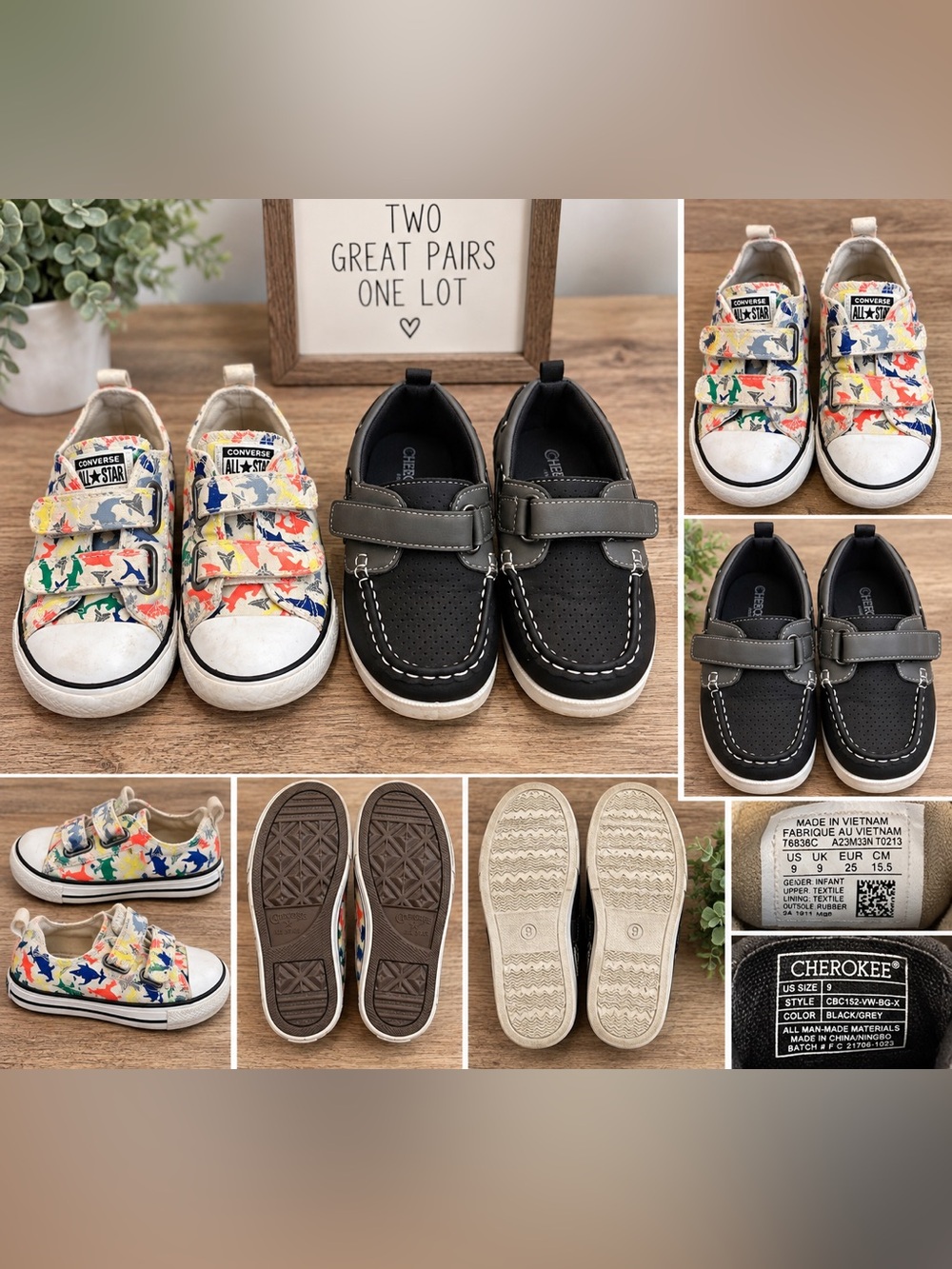 Kids Shoe Lot Size 9 – Converse Shark Sneakers + Cherokee Boat Shoes